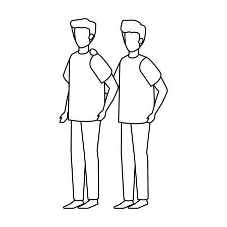 young and casual couple men characters vector illustration designのイラスト素材
