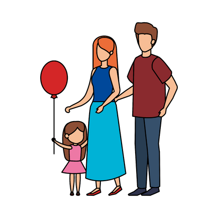 parents couple with daughter and balloon helium vector illustrationのイラスト素材