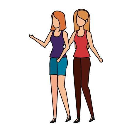 couple girls avatars characters vector illustration designのイラスト素材