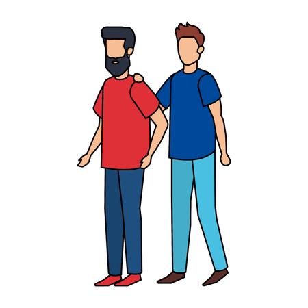 young and casual couple men characters vector illustration designのイラスト素材