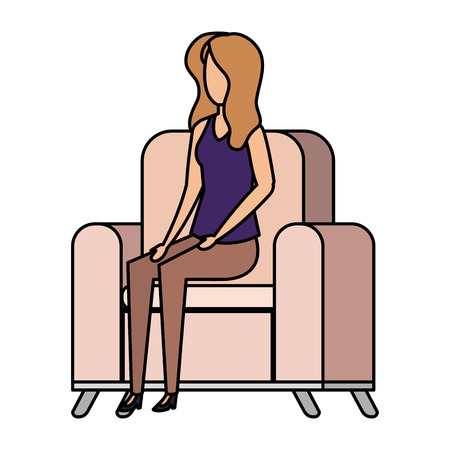 woman sitting in sofa livingroom vector illustration designのイラスト素材