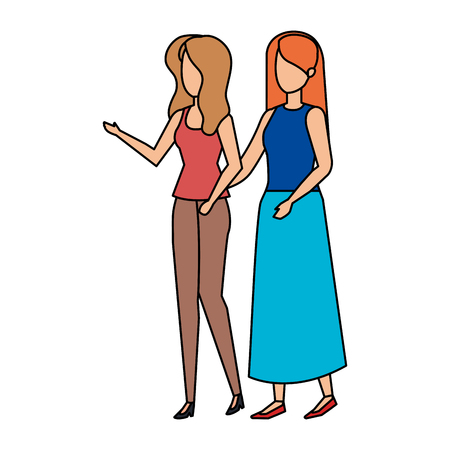 couple girls avatars characters vector illustration designのイラスト素材