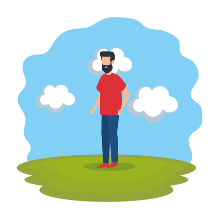 young man with beard in the park vector illustration designのイラスト素材