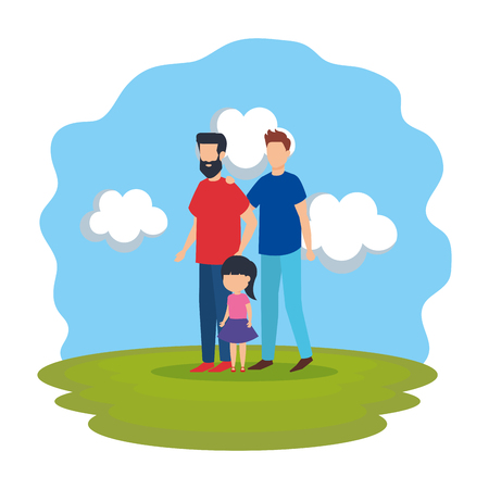 gay couple with daughter in tthe park vector illustration designのイラスト素材