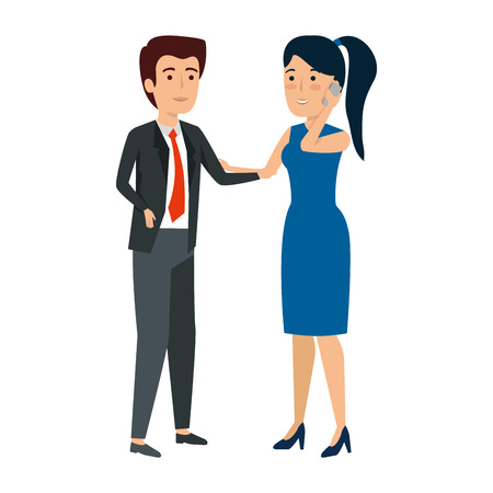 business couple with smartphone avatars characters vector illustrationのイラスト素材