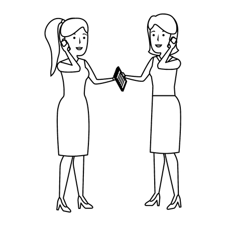 elegant businesswomen with smartphone vector illustration designのイラスト素材