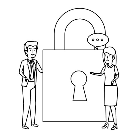 business couple talking with padlock vector illustration designのイラスト素材