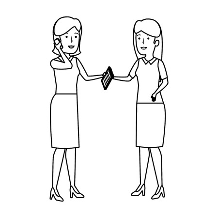 elegant businesswomen with smartphone vector illustration designのイラスト素材