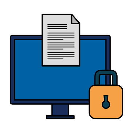 computer desktop with document and padlock vector illustration designのイラスト素材