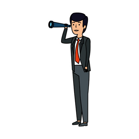 elegant businessman with telescope vector illustration designのイラスト素材