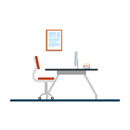 office workplace with desk and desktop scene vector illustration designのイラスト素材