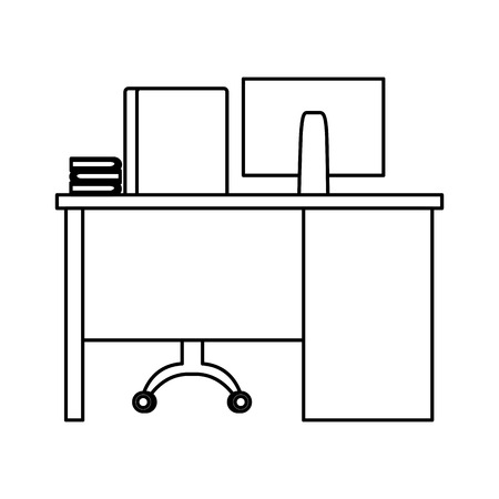 office workplace with desk and desktop scene vector illustration designのイラスト素材