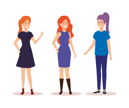 group of girls avatars characters vector illustration designのイラスト素材