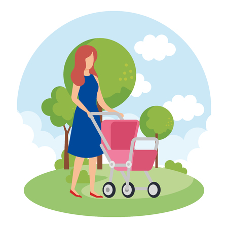 mother with cart baby in the park vector illustration designのイラスト素材