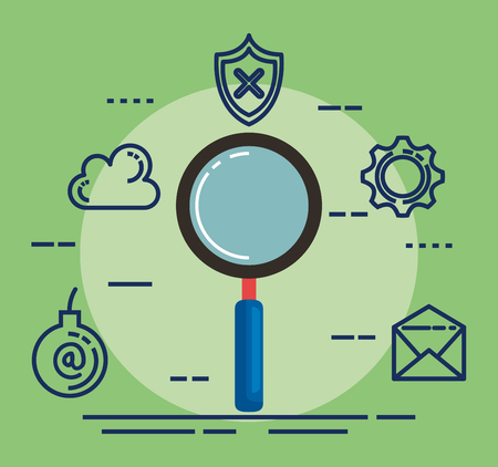 data center security with magnifying glass vector illustration designのイラスト素材