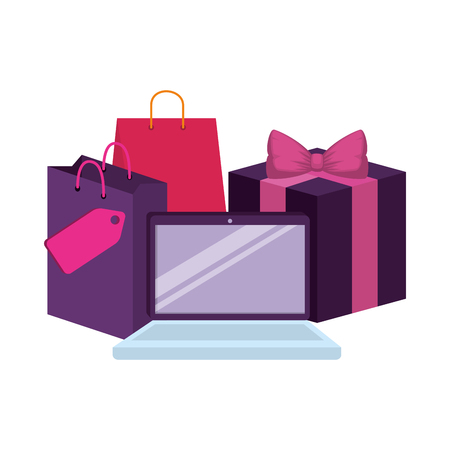 laptop with shopping bag and gift vector illustration designのイラスト素材
