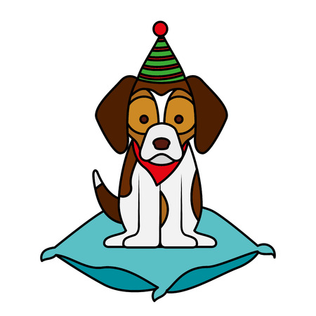 dog with hat on cushion merry christmas vector illustration vector illustrationのイラスト素材