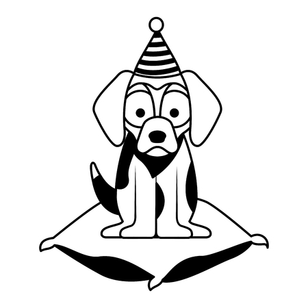 dog with hat on cushion merry christmas vector illustration vector illustrationのイラスト素材