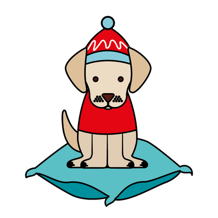 dog with hat on cushion merry christmas vector illustration vector illustrationのイラスト素材