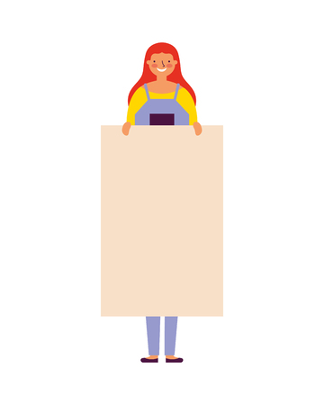 casual happy woman holding banner vector illustrationのイラスト素材
