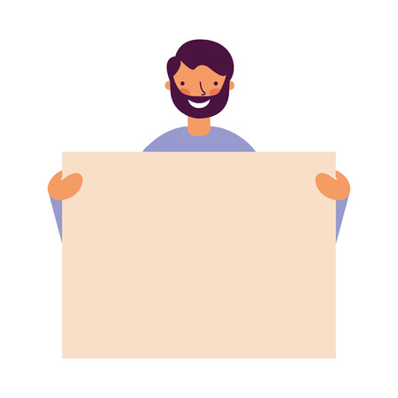 man portrait with blank banner vector illustrationのイラスト素材