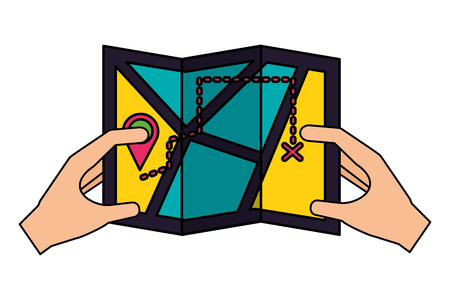 hands holding map location camping summer vector illustrationのイラスト素材