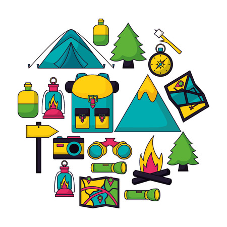 mountains backpack equipment camping summer vector illustrationのイラスト素材