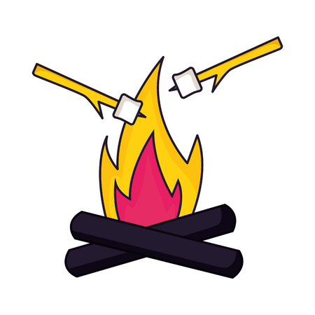 marshmallows roasted on wooden stick with campfire vector illustrationのイラスト素材
