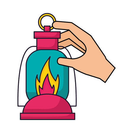 hand holding lantern camping summer vector illustrationのイラスト素材