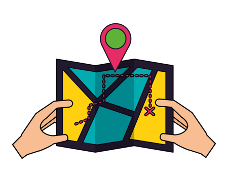 hands holding map location camping summer vector illustrationのイラスト素材
