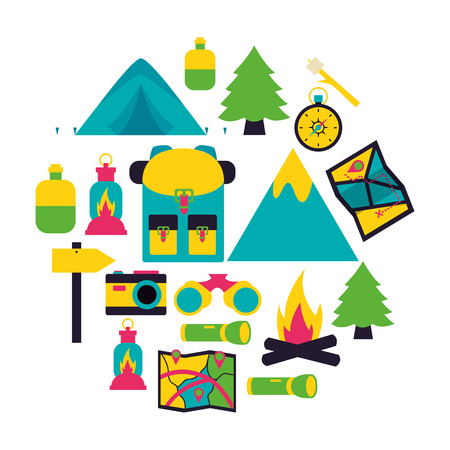 mountains backpack equipment camping summer vector illustrationのイラスト素材