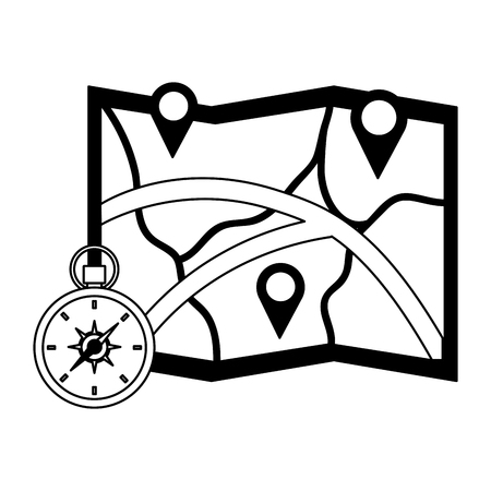 map location and compass camping summer vector illustrationのイラスト素材