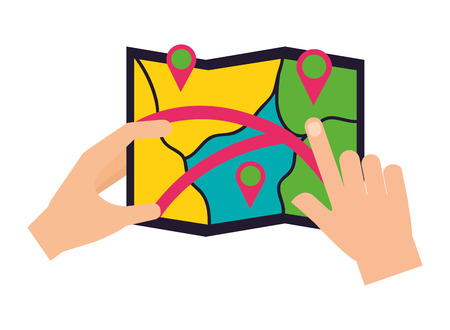 hands holding map location camping summer vector illustrationのイラスト素材