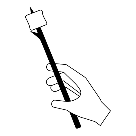 hand holding marshmallow with stick camping vector illustrationのイラスト素材
