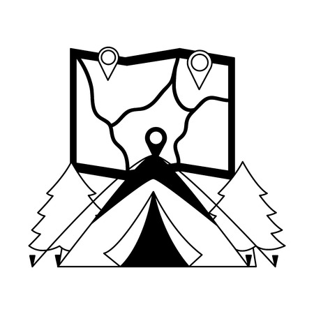 tent map and forest camping summer vector illustrationのイラスト素材