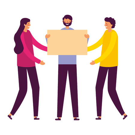 people holding banner on white background vector illustrationのイラスト素材