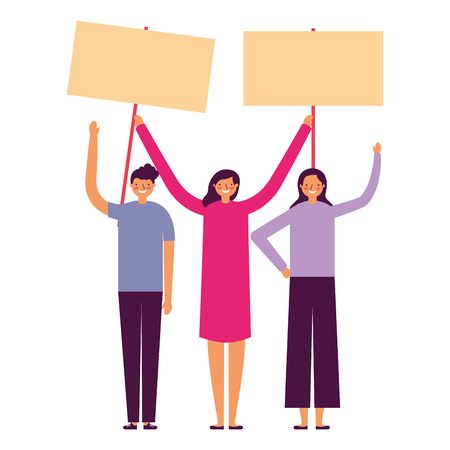 people holding banner with stick vector illustrationのイラスト素材