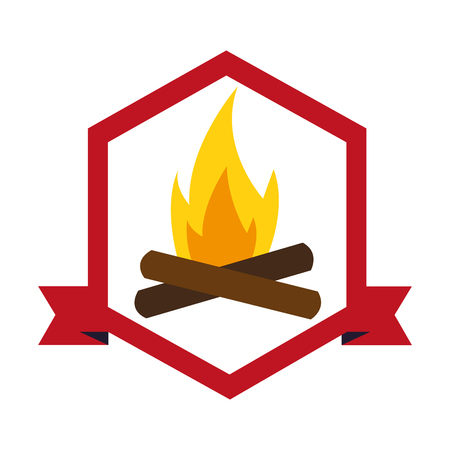 bonfire flame camping label ribbon vector illustrationのイラスト素材
