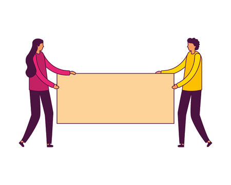 man and woman holding banner vector illustrationのイラスト素材