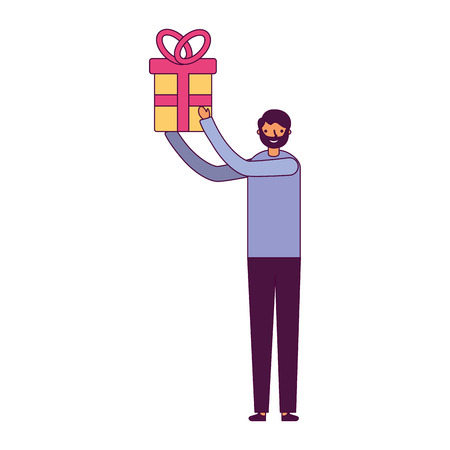 man holding gift box on white background vector illustrationのイラスト素材