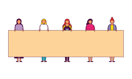 women holding banner on white background vector illustrationのイラスト素材