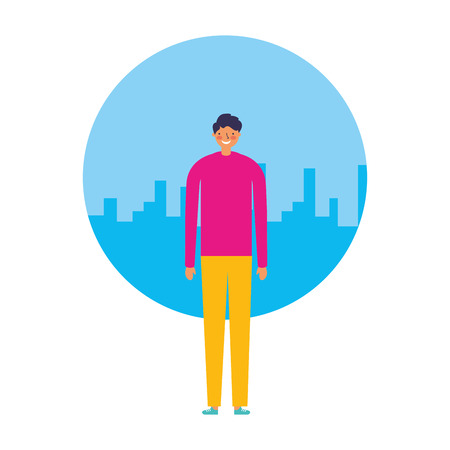 man standing with city background vector illustrationのイラスト素材
