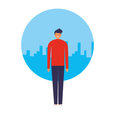 man standing with city background vector illustrationのイラスト素材