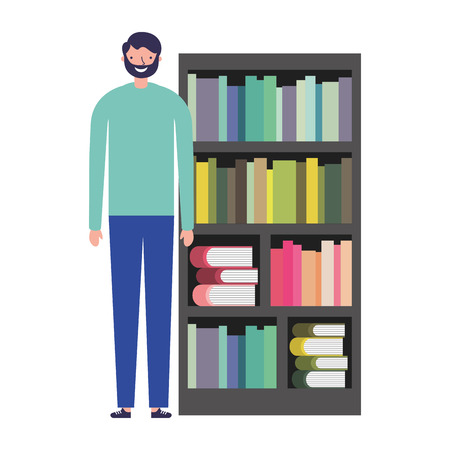 man with bookshelf books literature vector illustrationのイラスト素材