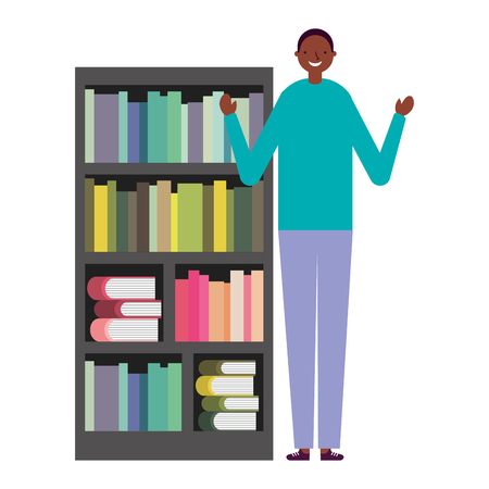man with bookshelf books literature vector illustrationのイラスト素材
