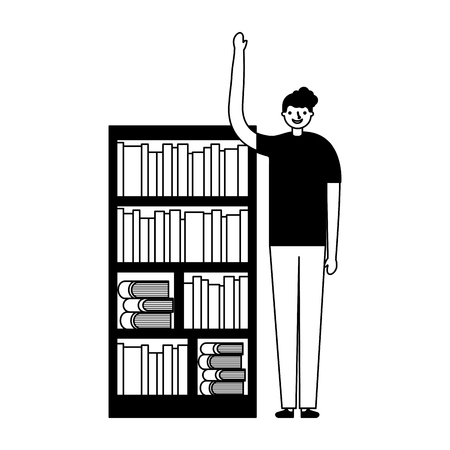 man with bookshelf books literature vector illustrationのイラスト素材