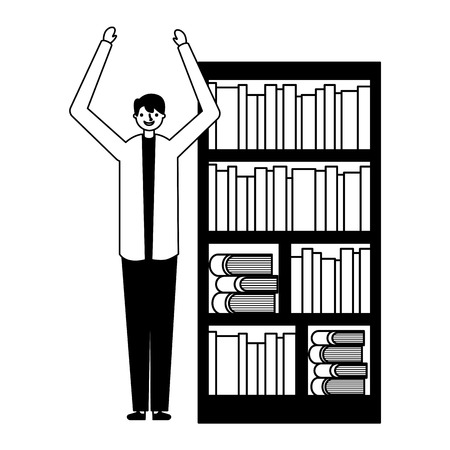 man with bookshelf books literature vector illustrationのイラスト素材