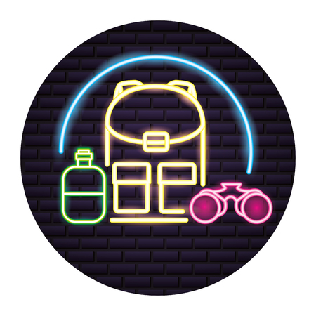 backpack and binoculars camping neon vector illustrationのイラスト素材
