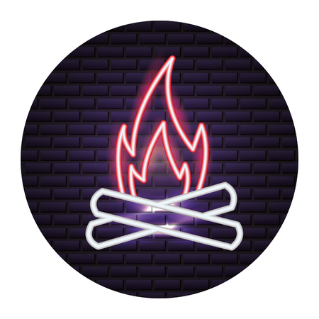 bonfire flame neon brick wall vector illustrationのイラスト素材