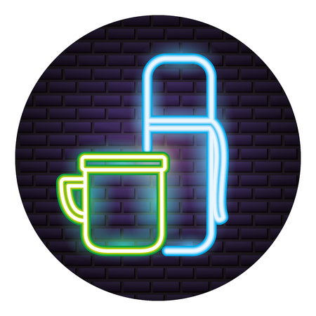bottle and cup neon brick wall vector illustrationのイラスト素材